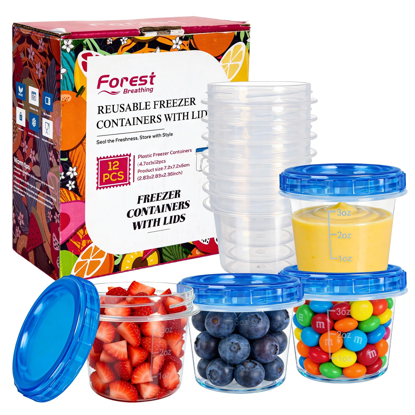 Photo 1 of 12 Pack 4oz Small Freezer Storage Containers with Twist Top Lids Airtight, Mini Reusable Plastic Food Storage Containers with Lids for Snack Condiment Salad Dressings Sauces Soup, Condiment Sauce Cups