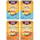 Yogi Tea DeTox and Wellness Variety Pack 4pk - 16 Bags per Pack (4 Pack) - Organic Herbal Cleansing Teas - Includes (2 Boxes Each) of Honey Chai Turmeric Vitality & DeTox - Caffeine-Free Teas