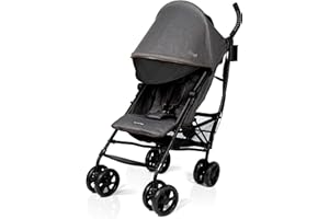 Summer Infant 3Dlite+ Convenience Stroller, Charcoal Herringbone – Lightweight Umbrella Stroller with Oversized Canopy, Extra-Large Storage and Compact Fold