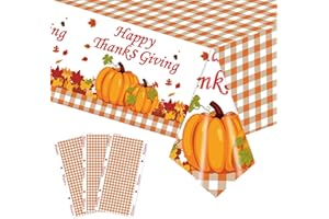 POQIRZAN 3PCS Thanksgiving Tablecloth Fall Tablecloth Rectangle Disposable Plastic Tablecloths Autumn Maple Leaves Pumpkin Table Cover for Thanksgiving Fall Harvest Party Holiday Dining Home Decor (54X108inch)