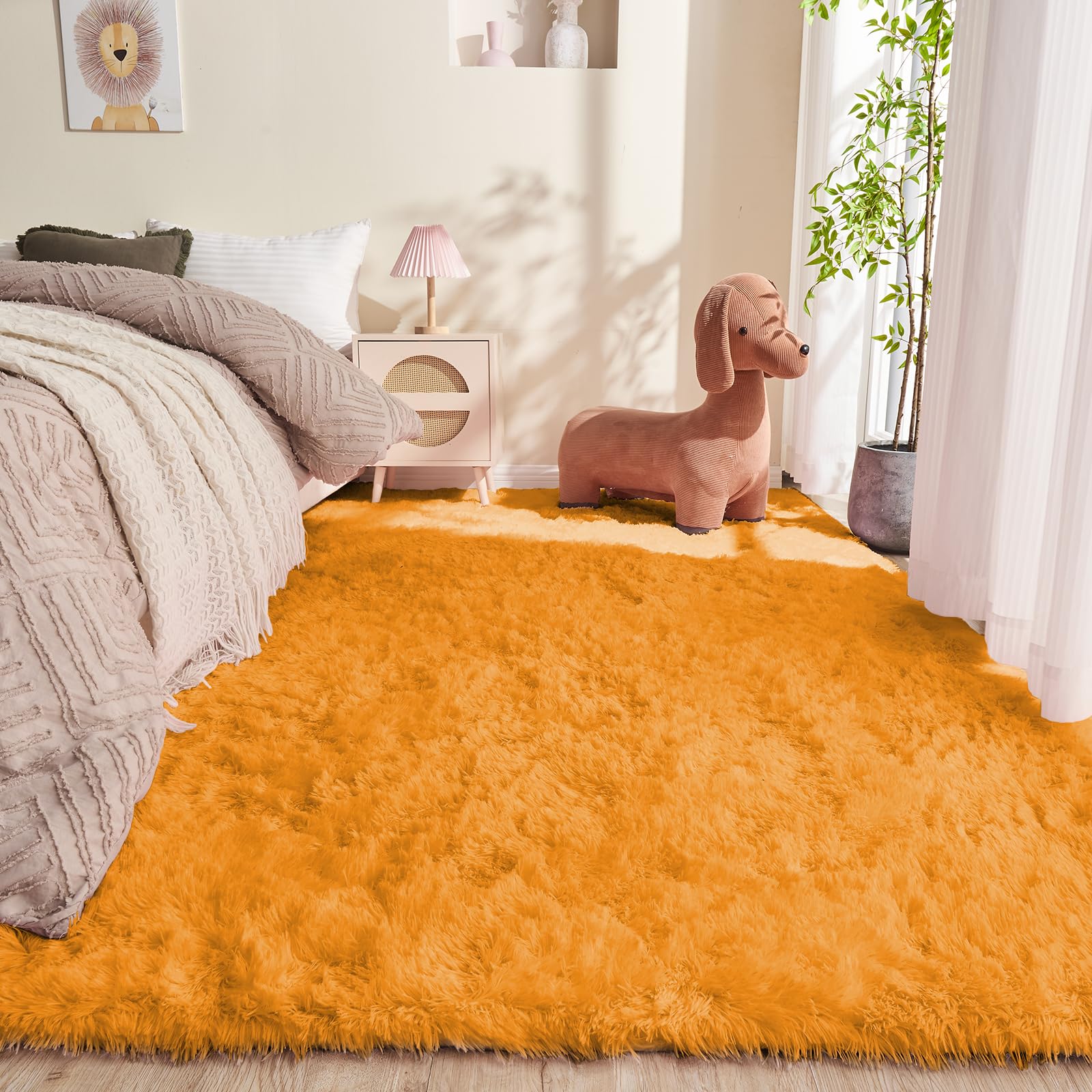 OPPODREAM 9x12 Orange Rugs for Bedroom, Ultra-Soft Fluffy Area Rugs for Living Room, 9 x 12 Shag Carpet for Nursery, Kids, Girl, Boy, Baby, Plush, Fuzzy, Shaggy, Cute Home Decor Image