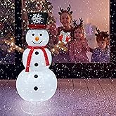 Outdoor Snowman Lighted, Pop-Up Snowman Outdoor Yard Christmas Decorations Prelit 100 Lights, Collapsible Lighted Snowmen Wears Red Scarf and Holds Light Up Gift Box for Home Porch Yard Décor-Red