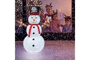 MEETJOYANCY Outdoor Snowman Lighted, Pop-Up Snowman Outdoor Yard Christmas Decorations Prelit 100 Lights, Collapsible Lighted Snowmen Wears Red Scarf and Holds Light Up Gift Box for Home Porch Yard Décor-Red