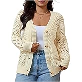 MakeMeChic Women's Plus Size Crochet Cardigan Long Sleeve V Neck Button Down Sweater