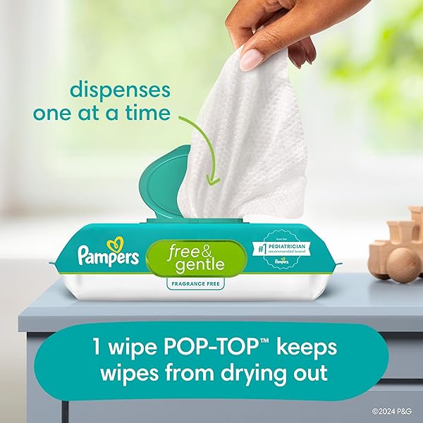 PAMPERS FREE & GENTLE 100% PLANT-BASED FRAGRANCE FREE BABY WIPES, 6 PACK, 468 COUNT