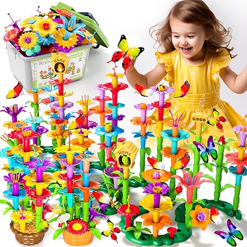 238Pcs Flower Garden Building Toys for Girls Year Old, Upgrade  DIY Building Stacking Toys, STEM Preschool Educational Toddler Toys Brain 