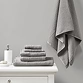 Madison Park Spa Waffle 100% Cotton Luxurious Towel Set, Premium Texture Waffle Weave, Highly Absorbent, Quick Dry, Hotel & Spa Quality Wash Clothes for Bathroom, Assorted Sizes, Charcoal 6 Piece