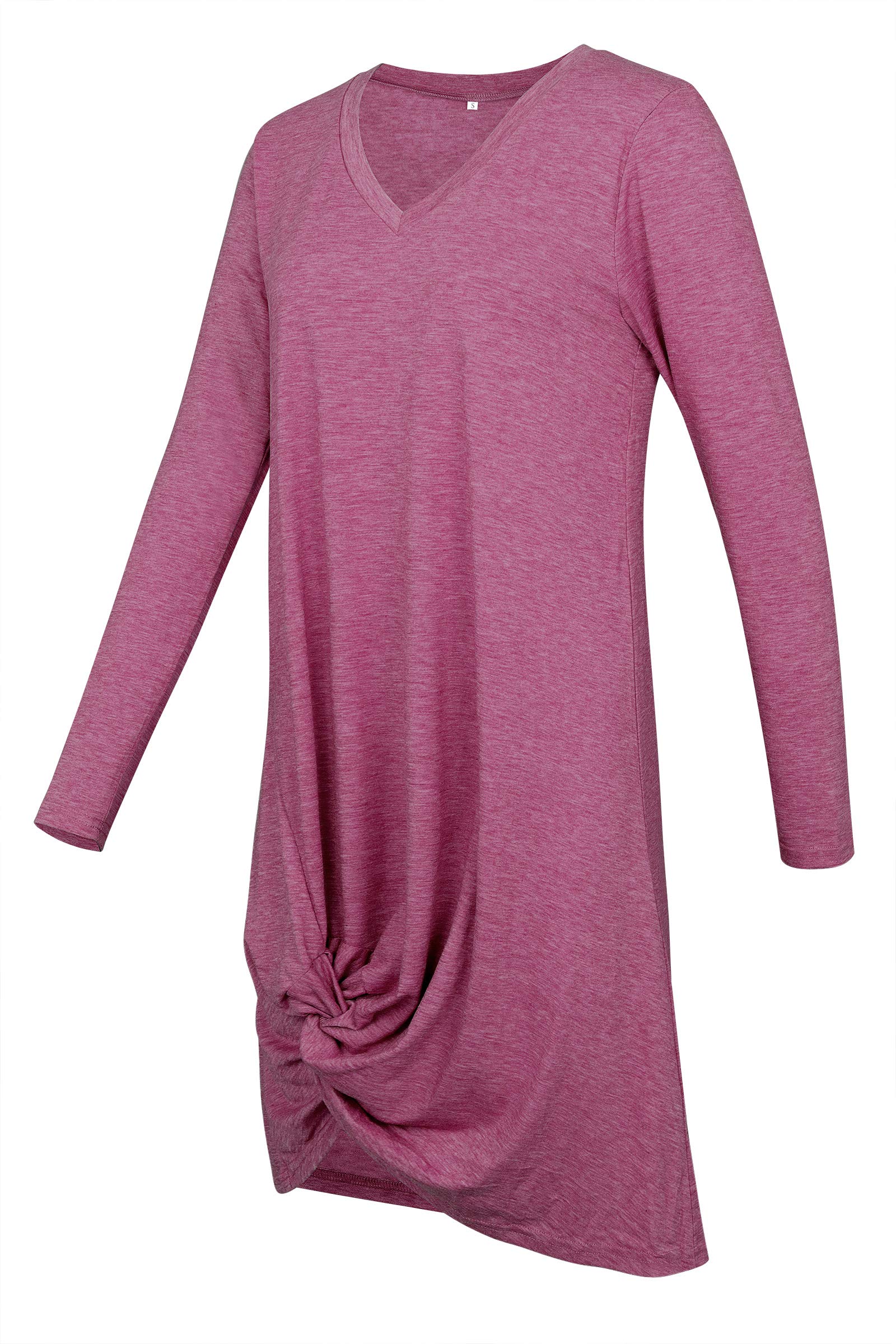 Women\'s Long Sleeve Casual Loose Knitted Twist Knot Tunics Shirt Dress Top Wine