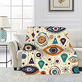 Abstract Evil Eye Throw Blanket, Boho Blanket Throw for Adults, Lightweight Soft Cozy Blanket for Couch Sofa Bed Room Decor 50x60 Inches