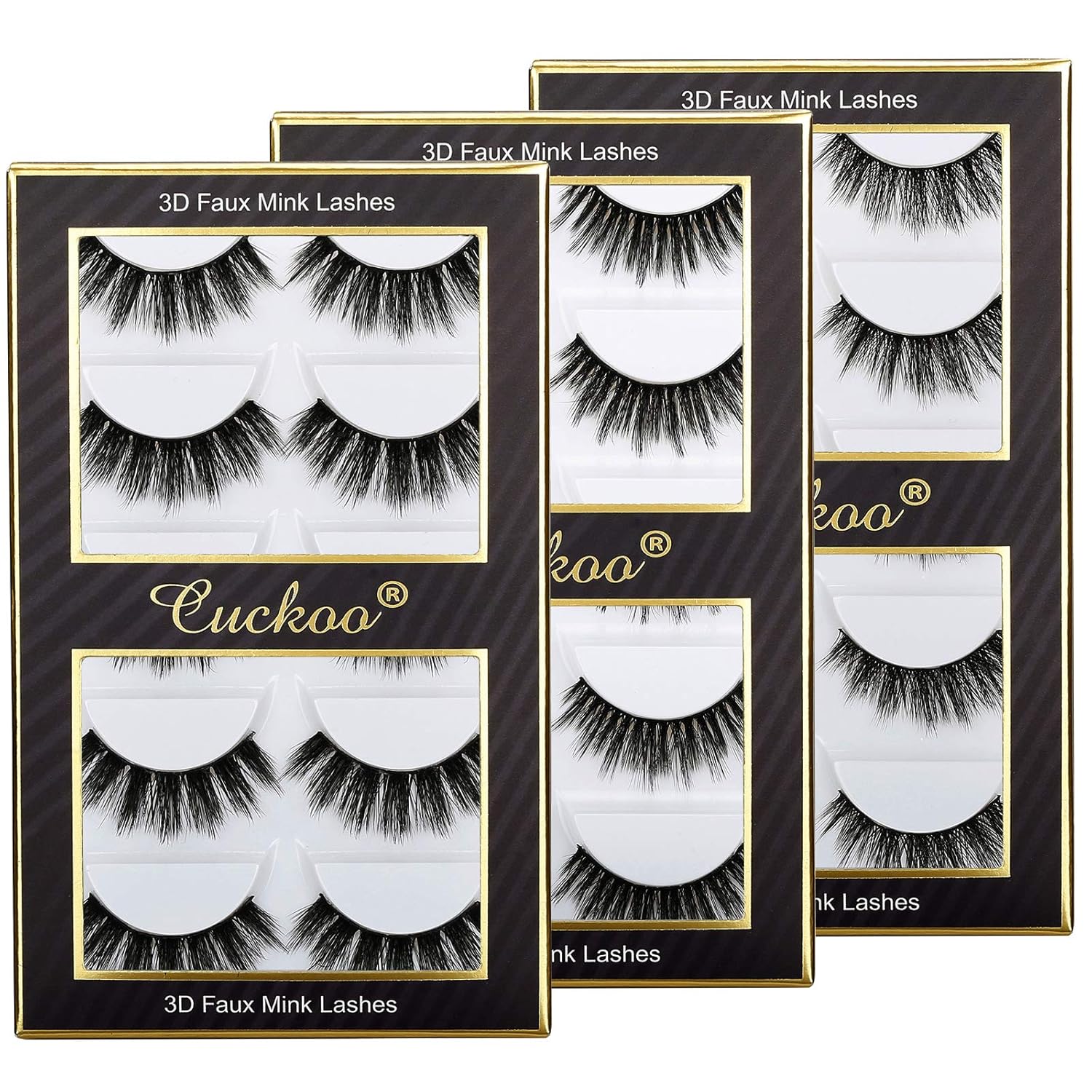 Cuckoo Eyelashes 3D False Eyelashes 15 Pairs Faux Mink Lashes Natural Dramatic High Volume Fake Eyelashes