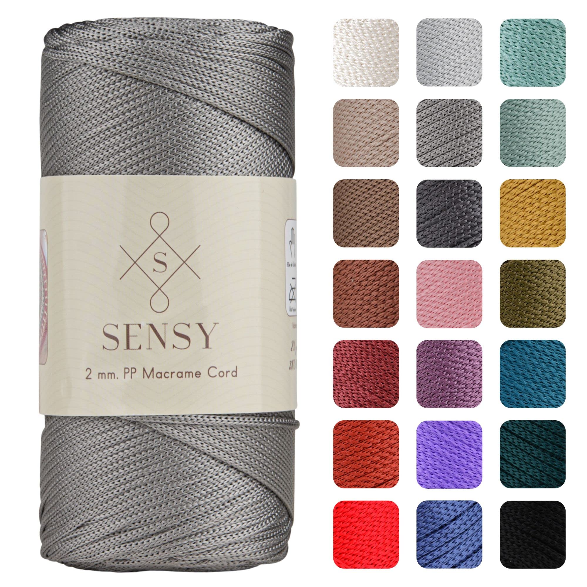 Sensy Premium 2mm 251 Yards Polyester Rope 100% Polypropylene Cord Macrame Cord 2mm Crochet Bag Cord Macrame Rope Crochet Thread Gift for Knitter (Grey) — image 1