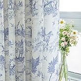 GLORY SEASON French Country Village Curtains 2 Panels Classic Floral Vintage Toile Blue Printed Rustic Linen Fabric Farmhouse