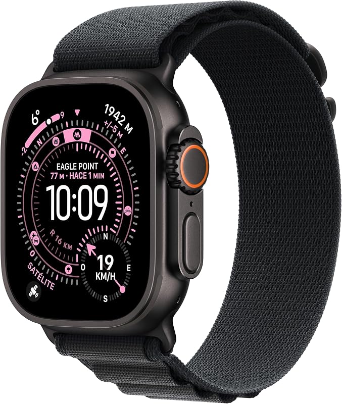 Relógio Ultra 3 GPS + Celular, relógio premium para corrida e multisport com uma caixa de titânio resistente de 49 mm e bracelete preta Alpine Loop - Tamanho M. Monitores avançados de saúde e treino