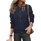 Glamaker Cable Knit Chunky Cardigan Sweater Long Sleeve Crew Neck Button Down Knit Fall Sweaters Trendy Outfits