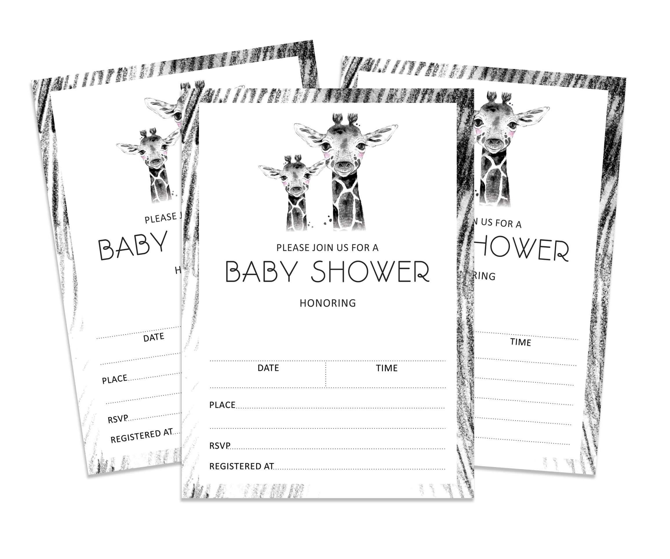 Inkdotpot 30 Fill In Style Baby Shower Invitation Cards Giraffe Jungle Animals Blank Invites