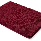 Yeaban Vivid Burgundy Bathroom Rugs – Thick Chenille Bath Mats | Absorbent and Washable Bath Rug Non-Slip, Plush and Soft Rugs for Bathroom, Shower, Sink - 17" x 24"