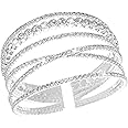 Suyi Rhinestone Bracelet for Women Silver Multilayer Cuff Bracelet Craystal Braidal Bracelets