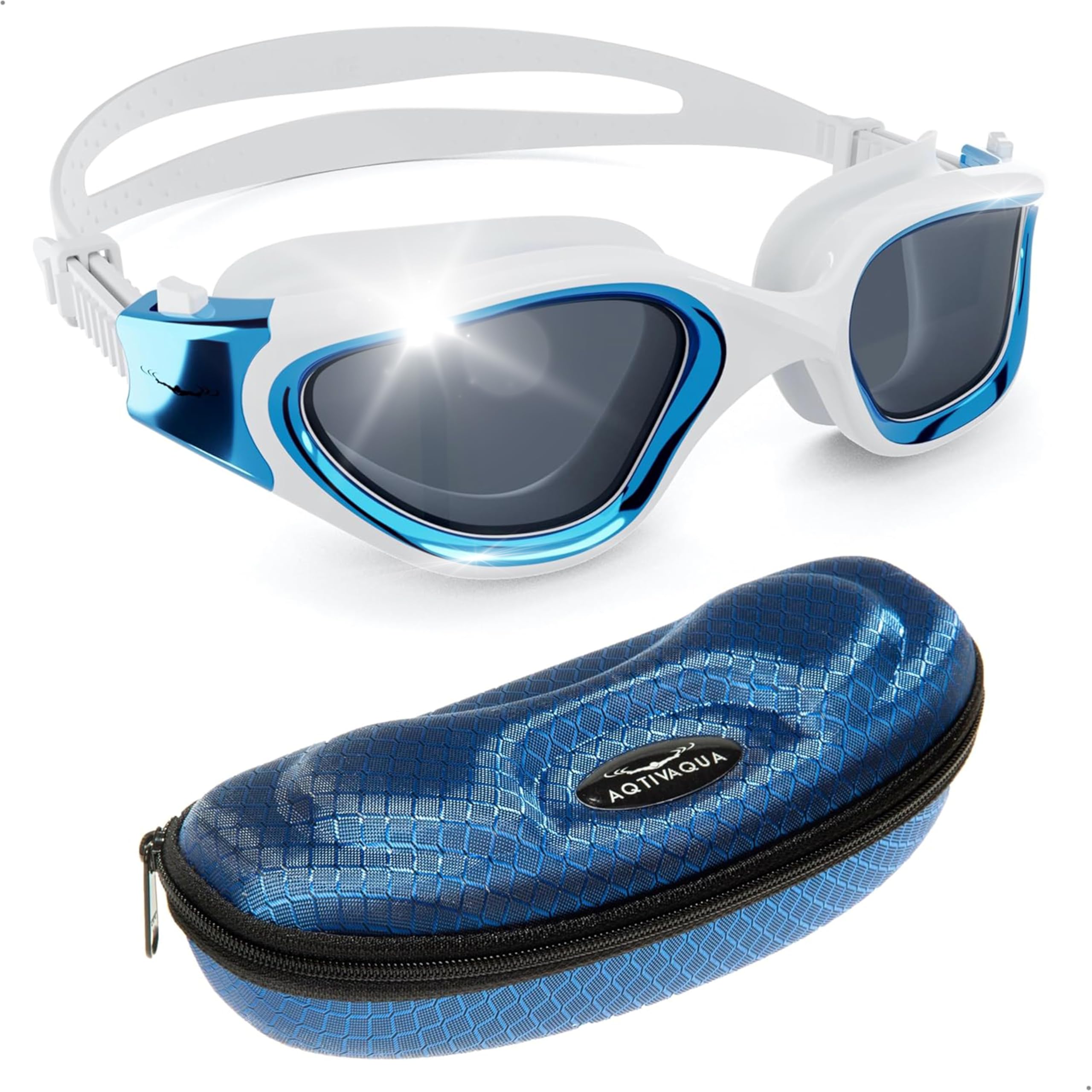 AqtivAqua Swimming Goggles Adult and Kids Goggles Kids 6-14 Men Women Swim Children Boys Girls DX-S (Metallic Blue, Blue case, Shade lens)