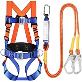 TT TRSMIMA Safety Harness Fall Protection Kit: Full Body Roofing harnesses | Men Construction Harness Kit with Shock Absorbing Lanyard - Updated Paded for Roof Work