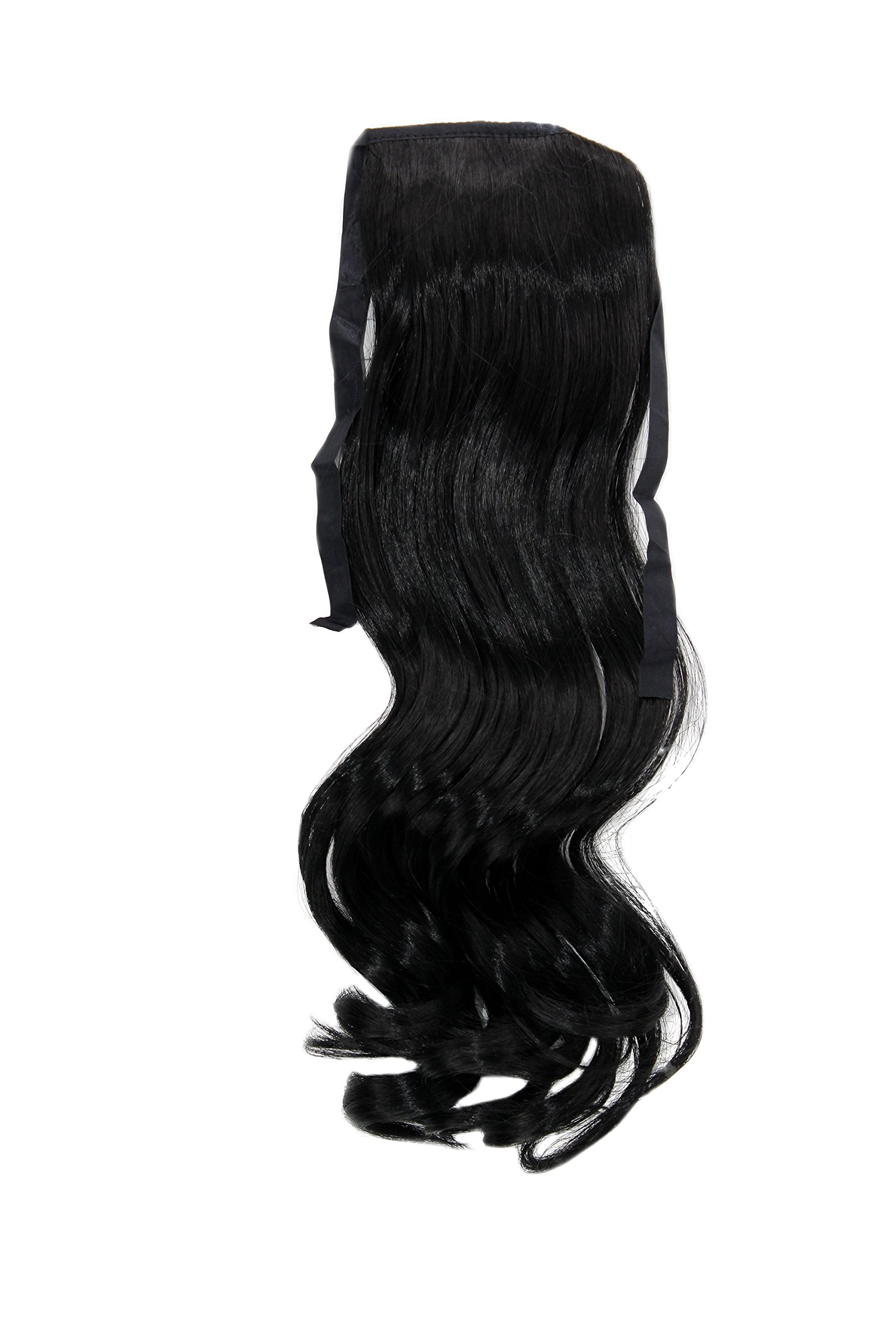 WIG ME UP - YZF-TC18-1 Hairpiece Pontail Pigtail extension slim light wavy comb and ribbon deep black 18inch