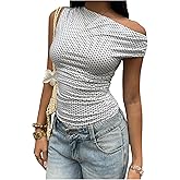 Floerns Women's Polka Dots Off The Shoulder T Shirt Short Sleeve Ruched Tee Going Out Tops