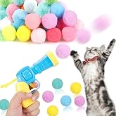 MeoHui 31Pcs Cat Ball Toy Launcher Gun, Cat Balls Fetch Cat Toys | 30Pcs Plush Fuzzy Balls Launcher Cat Toy with 1 Gun, Funny Interactive Cat Toys for Indoor Cats, Cute Kitten Kitty Toys