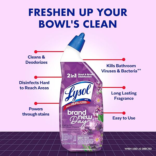 LYSOL TOILET BOWL CLEANER GEL, FOR CLEANING AND DISINFECTING, SEPTIC SAFE TOILET BOWL CLEANER, LAVENDER & COTTON BLOSSOM SCENT, 24 OZ, (PACK OF 2)