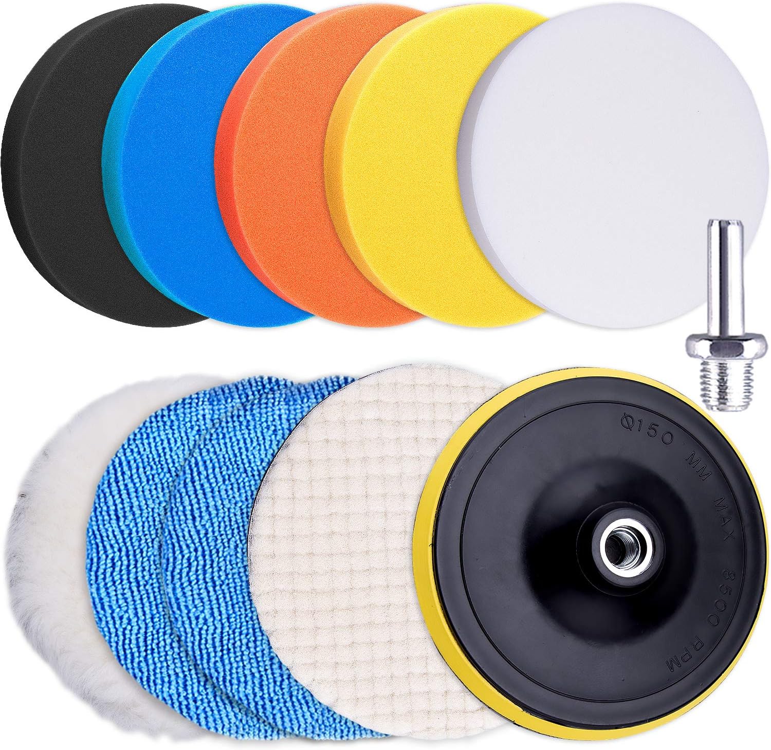SIQUK 11 Pezzi Tamponi Lucidatura per Auto 6" 150mm Spugna e Lana
