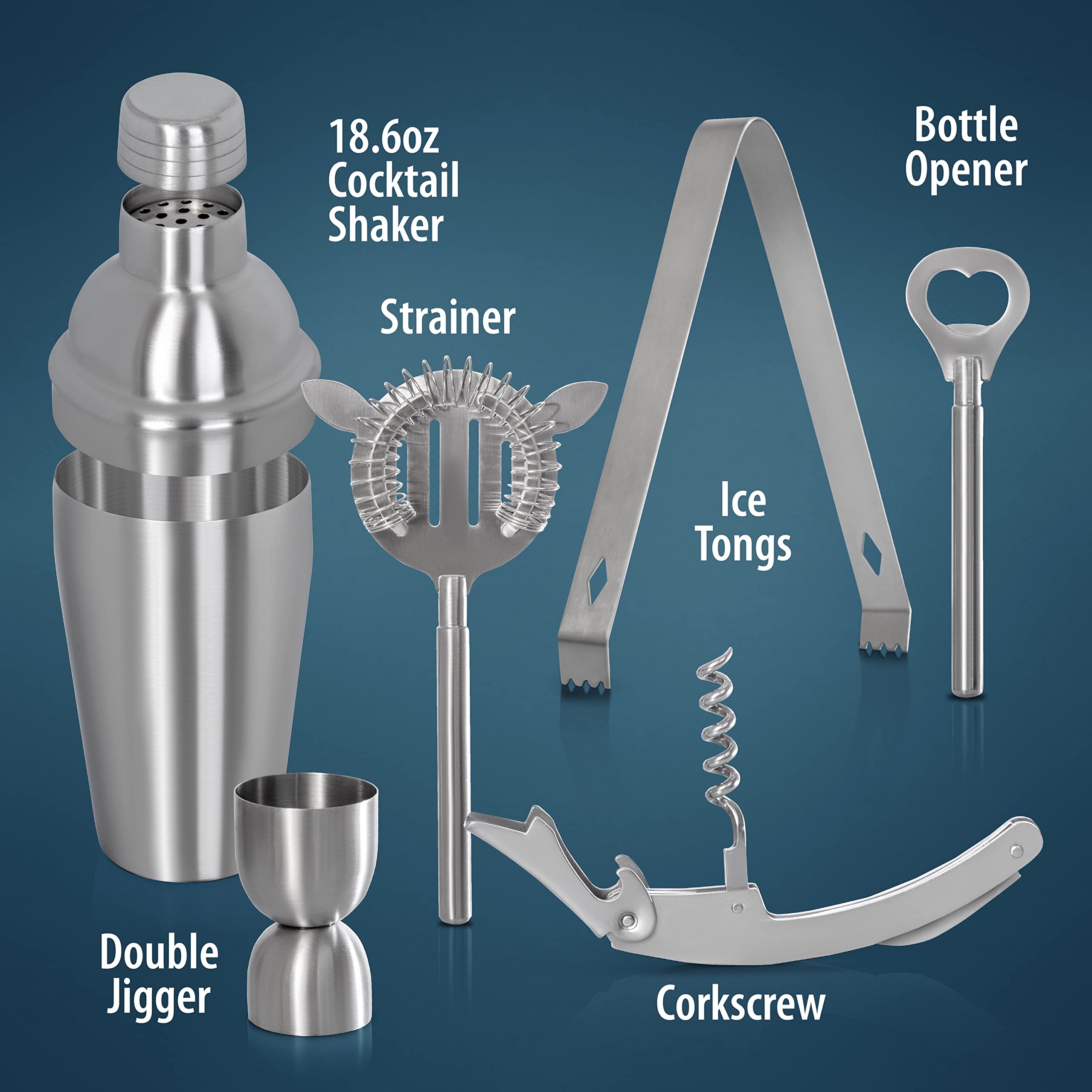 Wyndham House Stainless Steel Bar Set with Cocktail Shaker and All the Tools for Entertaining your Guests, 7-Piece - Image 2