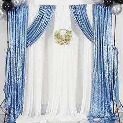 Poise3EHome Baby Blue Sequin Backdrop Curtain, 2