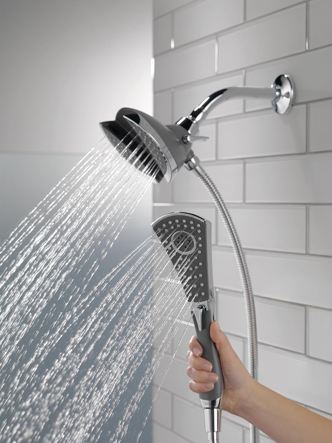 Delta Faucet 4-Spray In2ition 2-in-1 Dual Hand Held Shower Head with Hose, Chrome 58467 - Shower Arms And Slide Bars - 