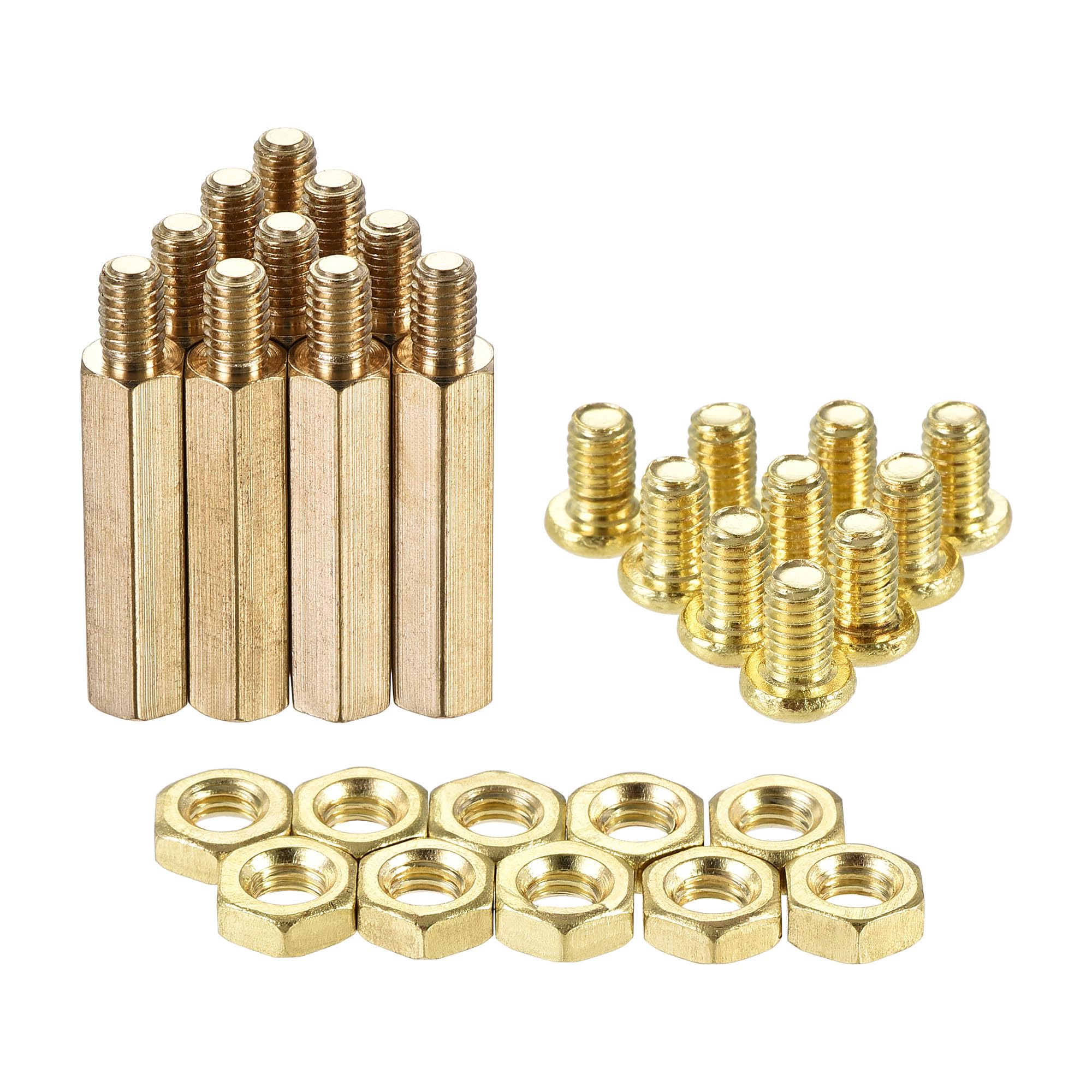 sourcing map M4 Hex Brass Standoff Spacer 23mm+6mm Male-Female Threaded Pillar Screw Nut Kit for PCB Motherboard Computer Circuit Board, 10 Sets