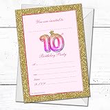Olivia Samuel 20 Pack 10th Birthday Invitations Pink Gold Glitter Ready to view 4