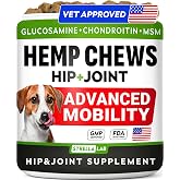 STRELLALAB Advanced Joint Hemp Chews for Dogs Mobility - Joint Supplement | Relief for Joint Stiffness w/Hemp Oil, Glucosamine, Omega - Flexibility Support w/Chondroitin Treats for All Breeds (120Ct)