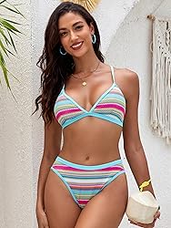 ZAFUL Women's Colorblock Stripes Triangle Bikini