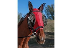 HackFond Horse Fly Mask with Ears, UV Protection Mask for Horses, Elasticity Mask with Big Mesh Eye Covers, Snug Fitting Comfortable Breathable Lightweight Rose Red Full Size