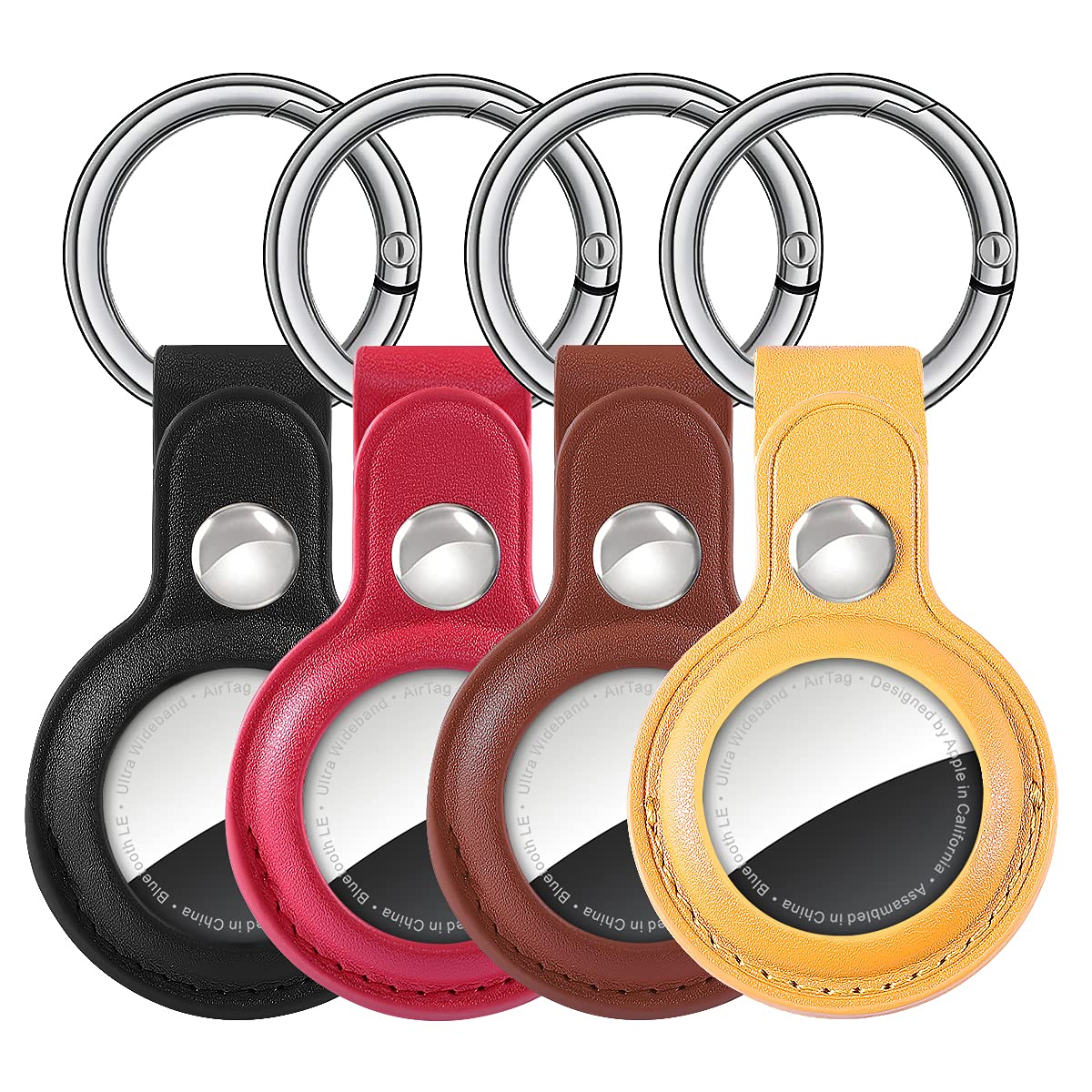 for AirTagrrs Case 4 Pack Leather Protective AirTagrrs Cases,Anti-Scratch AirTagrrs Finder Collar Full Cover Holder with Keychain Ring Designed,Safety Airtagrrs Tracking Locator (Multi-Color)