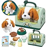 TEUVO Pet Care Play Set Robot Dog Toys for Kids, 12Pcs Kids Pretend Play Feeding Walk Bark Puppy Pet Toys with Interactive Electric Dog Plush & Cage, Xmas Gifts for Girls Toddlers 3 4 5 6 7 Years Old
