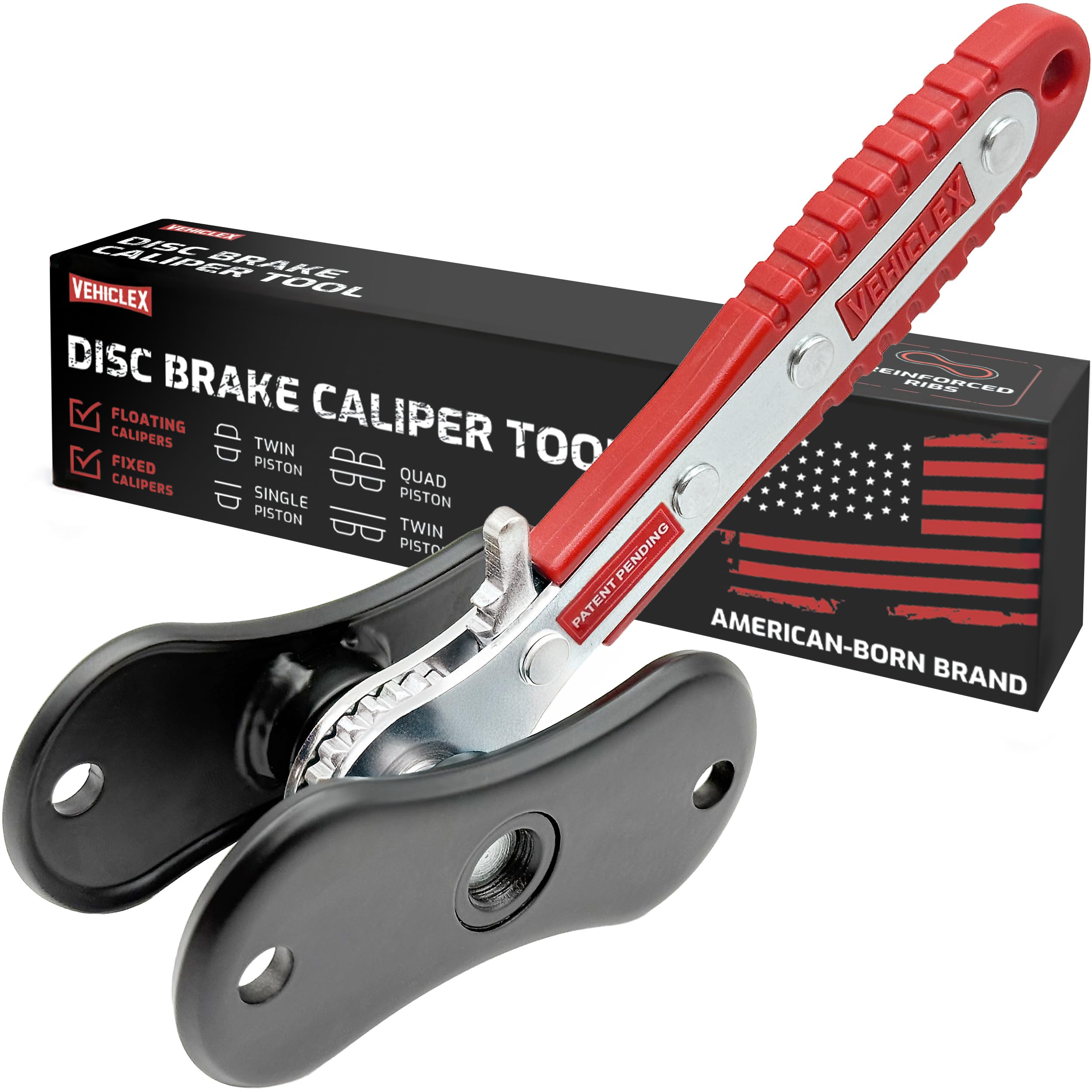 Photo 1 of Vehiclex Brake Caliper Compression Tool – Heavy Duty Brake Pad Spreader Tool with Ratcheting Handle & Rib-Reinforced Plates – Caliper Piston Compressor Tool for Cars, SUVs, and Light Trucks