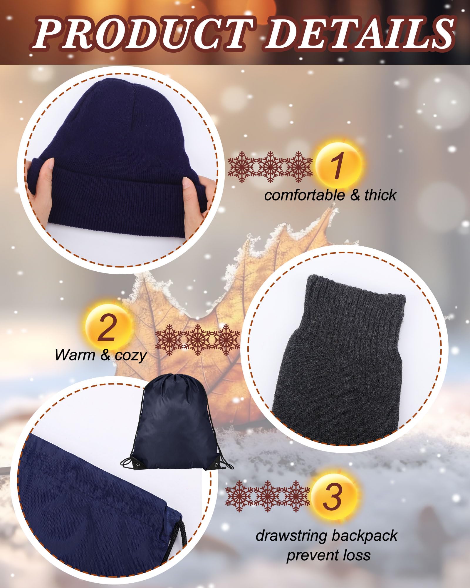 Suhine Homeless Care Package Supplies Winter Beanie Hat Neck Warmer Gloves Sock and Drawstring Bags for Men Women