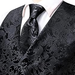 Dubulle Suit Vest Tie Set Mens Black Paisley Floral