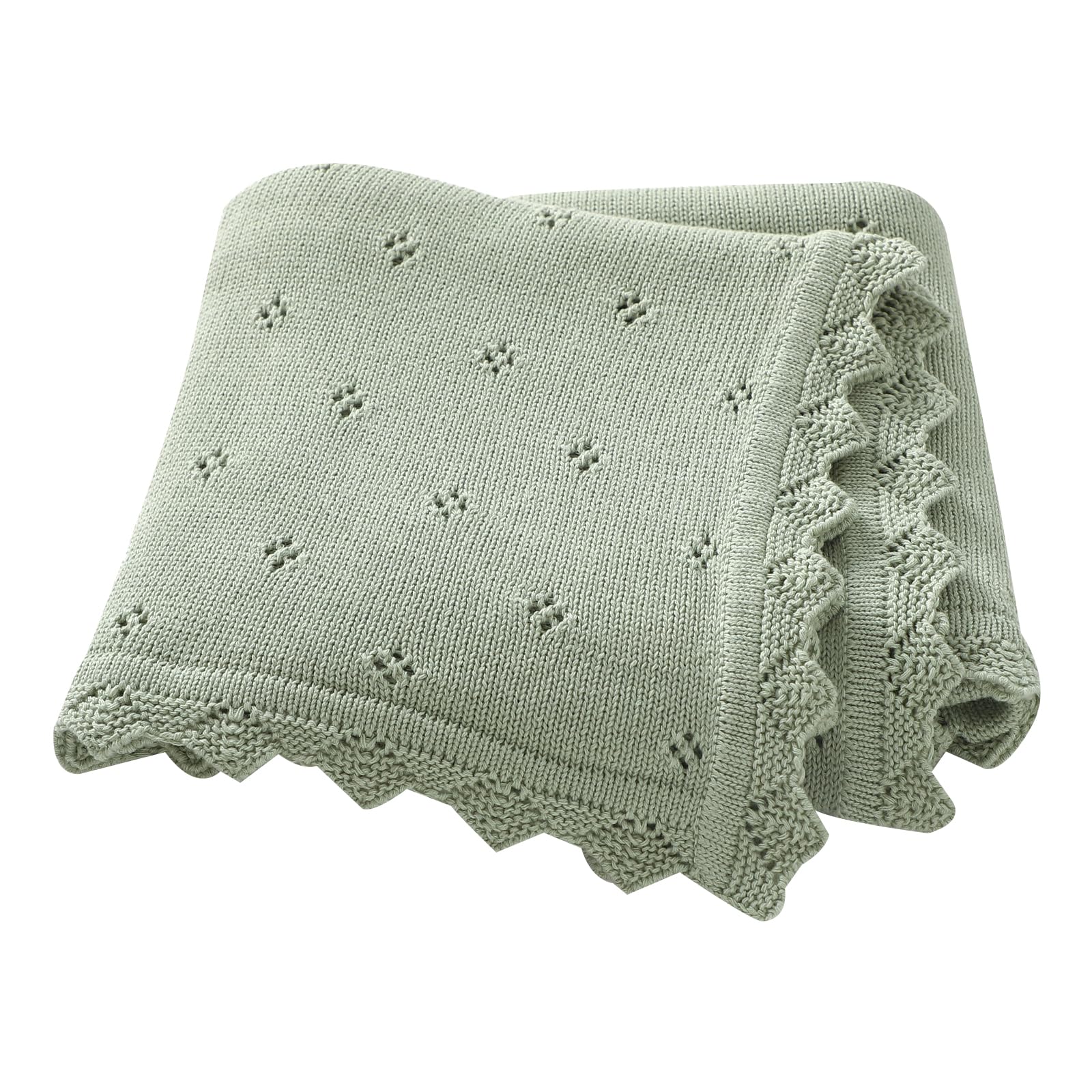Hadetoto Baby Blanket 100% Cotton Knit Baby Blankets Baby Gifts Baby Essentials for Newborn, 100 x 80 cm (Sage Green)