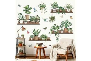 wondever Green Pot Plants Wall Stickers Leaves Potted Plant Butterfly Bird Peel and Stick Wall Art Decals for Living Room Bed