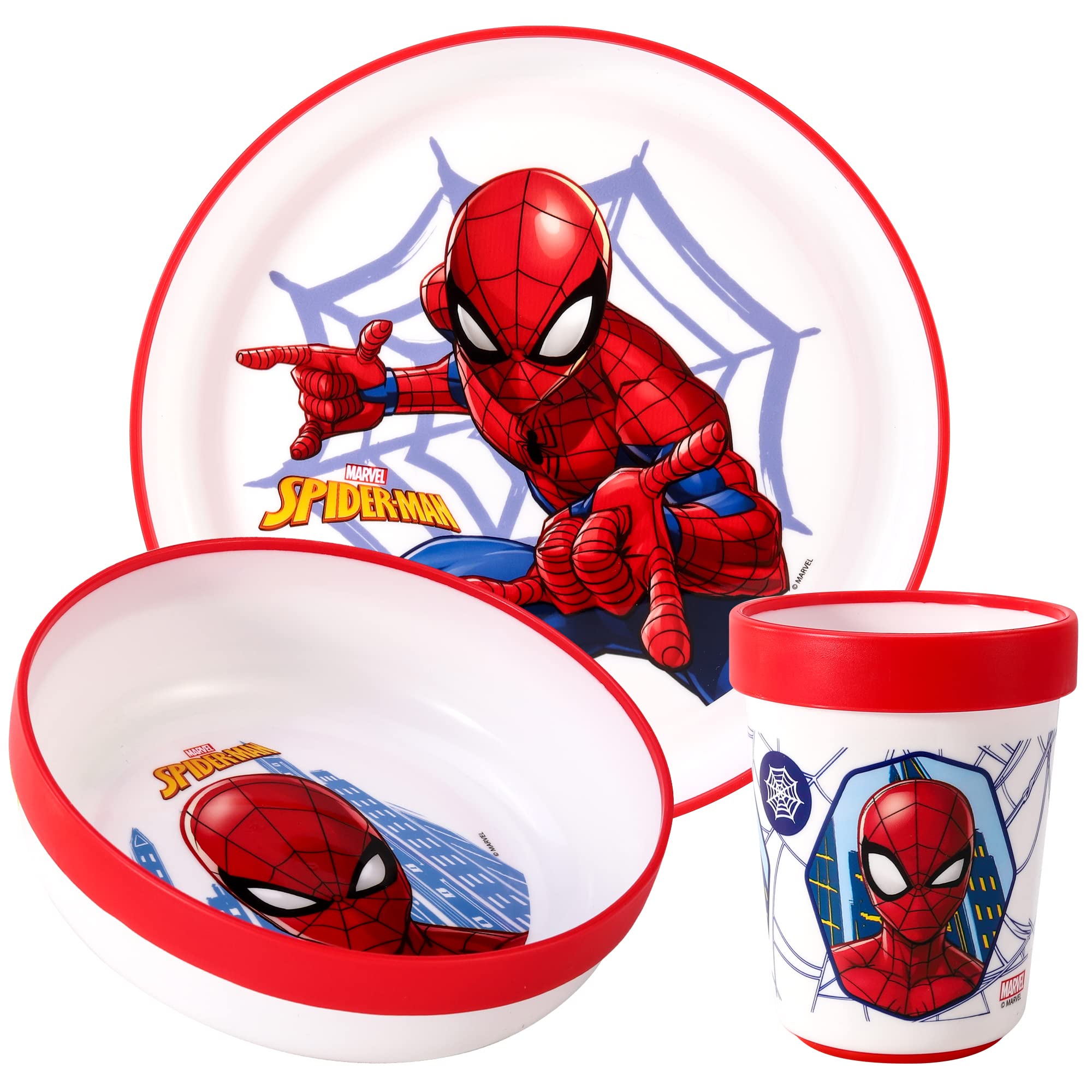 Spiderman 3pcs Reusable Bicolor Premium Kids Dinner Tableware Set Plate, Bowl & Tumbler, BPA Free