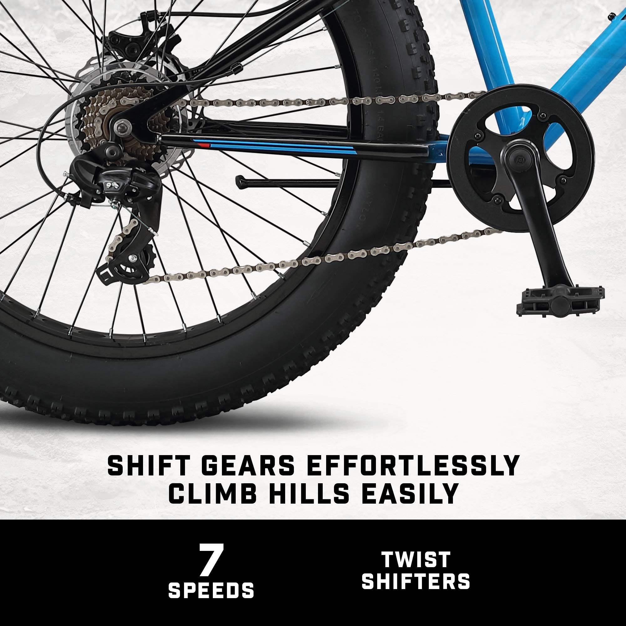 Mongoose Argus Trail or ST Fat Tire Mountain Bike, 20, 24 or 26 Inch Bike for Kids and Adults, 7 or 16 Speed, Aluminum or Steel Frame, Knobby Mountain Fat Tires, Mechanical Disc Brakes