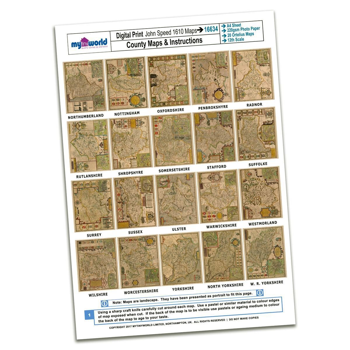 MyTinyWorld Dolls House 20 Aged John Speed UK County Maps A4 Value Sheet 3