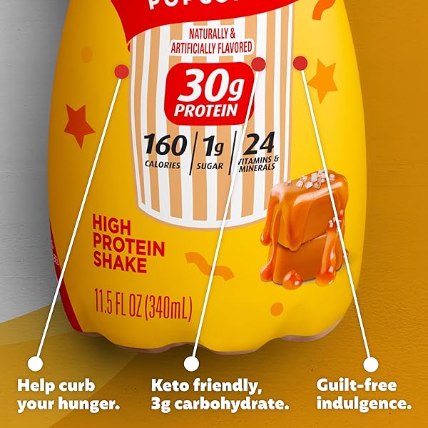 PREMIER PROTEIN SHAKE, LIMITED EDITION SALTED CARAMEL POPCORN, 30G PROTEIN, 1G SUGAR, 24 VITAMINS & MINERALS TO SUPPORT IMMUNE HEALTH, 11.5 FL OZ, 12 PACK
