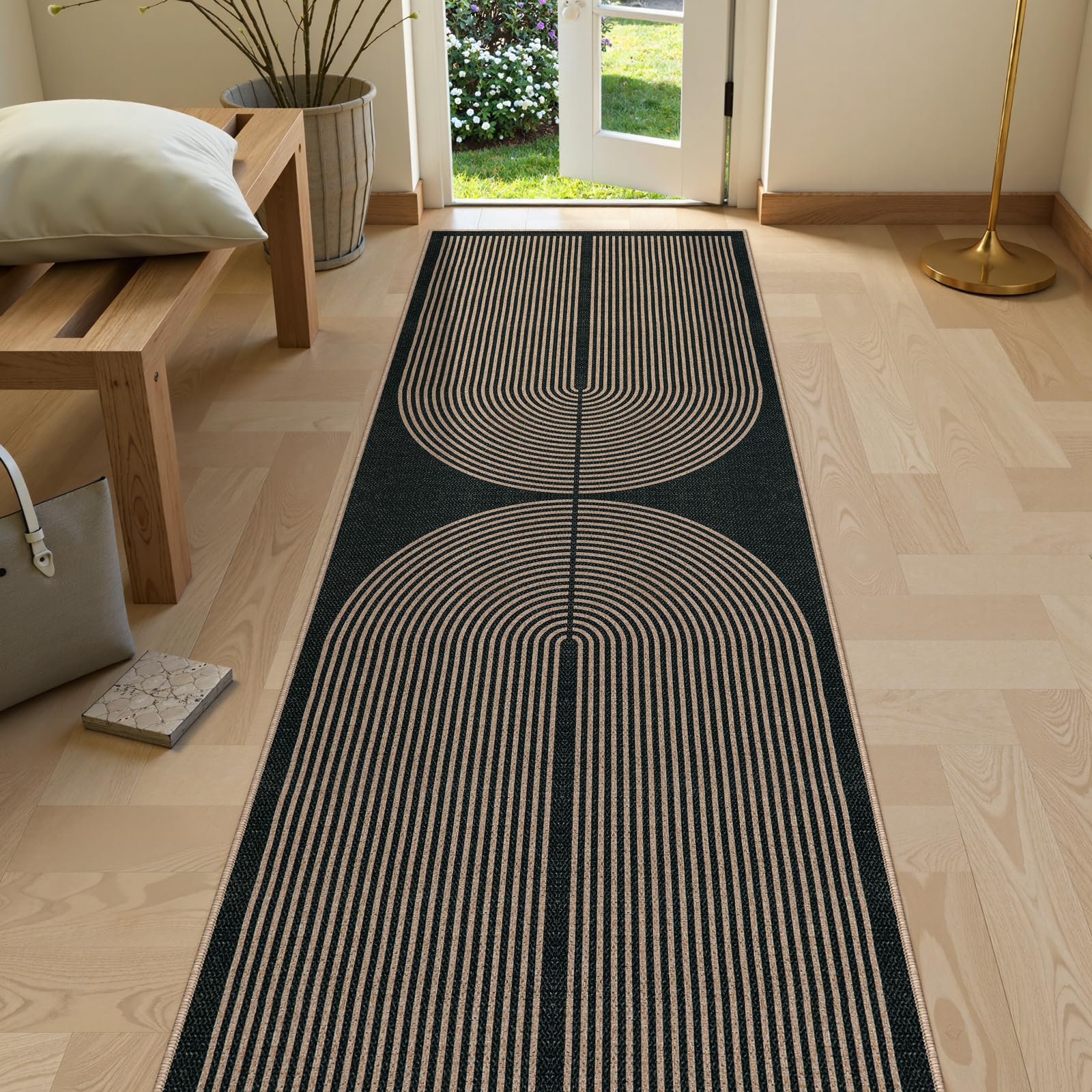 Photo 1 of Lahome Modern Rainbow Kitchen Runner Rug, 2x8 Easy Jute Rug Runners for Hallways Entry Farmhouse Indoor Outdoor Carpet, Contemporary Washable Non Slip Runner for Laundry Room Porch