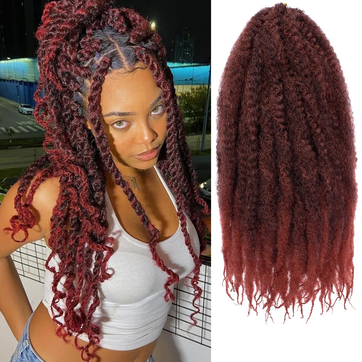 Kachanaa 18 Inch Marley Twist Hair for Braiding 8 Packs Ombre Copper Marley Braids Pre Fluffed Afro Kinky Curly Markey Braiding Hair Extensions for Jumbo Twist /T350# — image 1