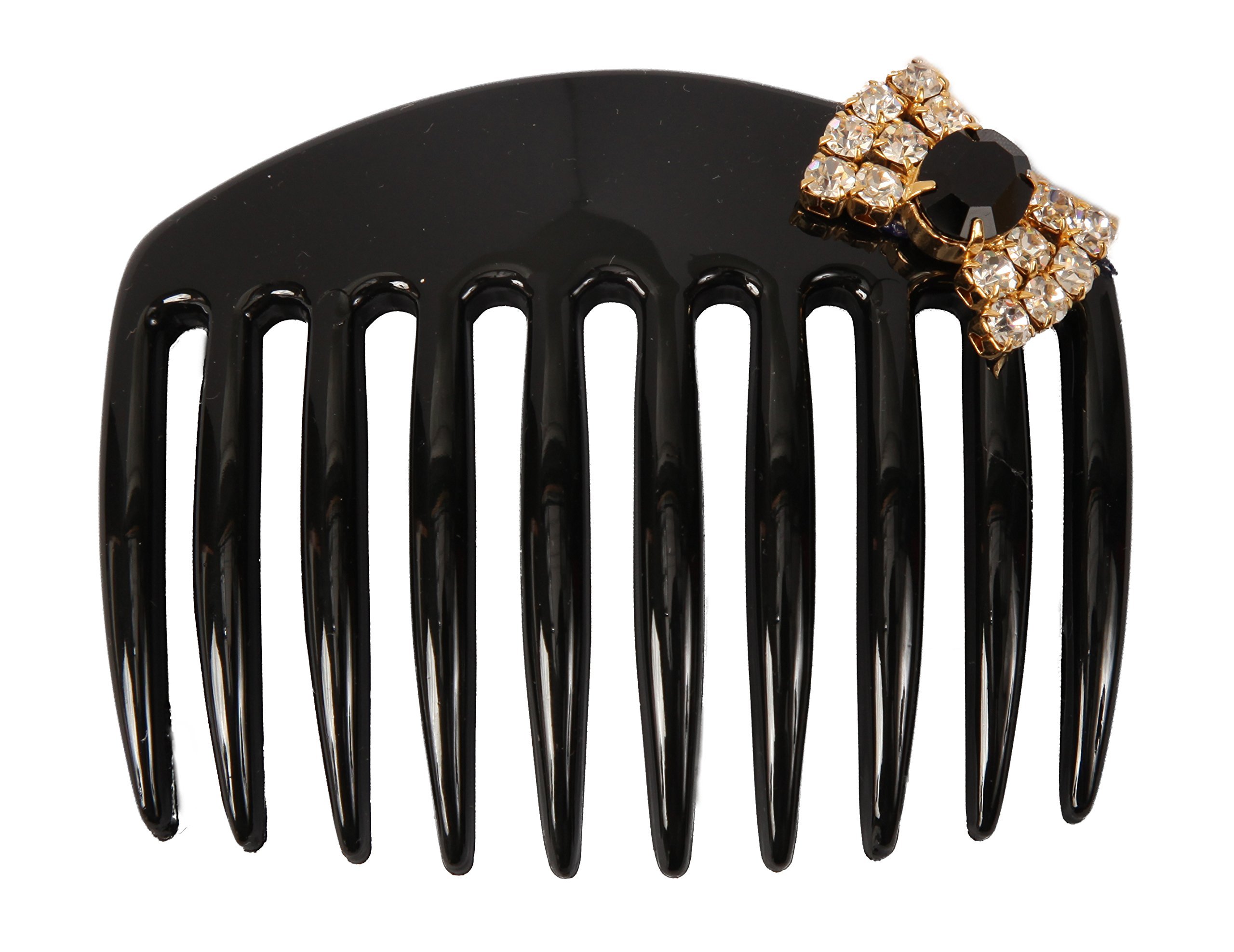 Caravan Large Back Comb Hand Decorated with Bow in Jet and Crystal Stone